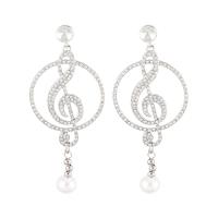 Zinc Alloy Drop Earrings with Plastic Pearl Music Note platinum color plated for woman & with rhinestone & hollow Sold By Pair