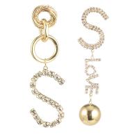 Asymmetric Earrings Zinc Alloy Alphabet Letter gold color plated for woman & with rhinestone nickel lead & cadmium free  Sold By Pair