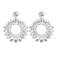 Zinc Alloy Drop Earrings Donut platinum color plated for woman & with rhinestone & hollow Sold By Pair