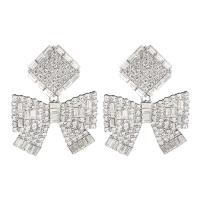 Rhinestone Earring Zinc Alloy Bowknot platinum color plated for woman & with rhinestone Sold By Pair