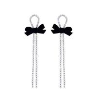 Fashion Fringe Earrings Zinc Alloy with Velveteen Bowknot plated for woman & with rhinestone Sold By Pair