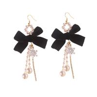 Fashion Fringe Earrings Zinc Alloy with Velveteen & Rhinestone & Plastic Pearl Bowknot plated Korean style & for woman Sold By Pair