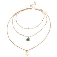 Multi Layer Necklace, Tibetan Style, with turquoise, with 2.75inch extender chain, Moon, gold color plated, three layers & for woman, Length:Approx 13.4 Inch, Sold By PC