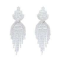 Fashion Fringe Earrings Rhinestone with Brass Geometrical Pattern plated fashion jewelry & for woman Sold By Pair