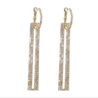 Rhinestone Earring, Brass, with Rhinestone, Geometrical Pattern, plated, fashion jewelry & for woman & hollow, more colors for choice, 11x95mm, Sold By Pair