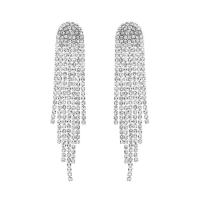 Fashion Fringe Earrings Brass plated fashion jewelry & for woman & with rhinestone Sold By Pair