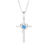 Thailand Sterling Silver Necklace Cross silver color plated for woman & with rhinestone Sold By Lot