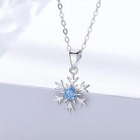 Thailand Sterling Silver Necklace, Snowflake, platinum color plated, for woman & with rhinestone, Length:Approx 15.75 Inch, 3PCs/Lot, Sold By Lot