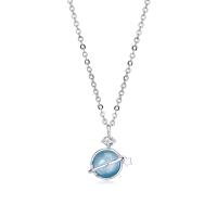 Thailand Sterling Silver Necklace, with Gemstone, platinum color plated, for woman & with rhinestone, more colors for choice, 9.80x12mm, Length:Approx 15.75 Inch, 3PCs/Lot, Sold By Lot
