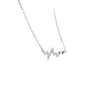 Thailand Sterling Silver Necklace Electrocardiographic plated micro pave cubic zirconia & for woman Length Approx 15.75 Inch Sold By Lot