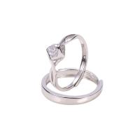 Pár prsteny, Thajsko Sterling Silver, barva stříbrná á, Nastavitelný & otevřeno & s drahokamu, 3PC/Lot, Prodáno By Lot