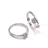 Couple Finger Rings, Thailand Sterling Silver, silver color plated, Adjustable & open & micro pave cubic zirconia & with rhinestone, 13x19x12.50mm, 3PCs/Lot, Sold By Lot
