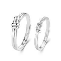 Pár prsteny, Thajsko Sterling Silver, barva stříbrná á, Nastavitelný & otevřeno & s drahokamu, 3PC/Lot, Prodáno By Lot
