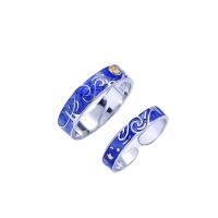 Пара кольца перста, Таиланд, плакирован серебром, Регулируемый & открыть & эмаль, голубой, 3ПК/Лот, продается Лот