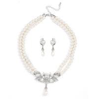 Jewelry Sets Stud Earring & necklace Zinc Alloy with Plastic Pearl 2 pieces & fashion jewelry & for woman & with rhinestone nickel lead & cadmium free Length Approx 15.75 Inch Sold By Set
