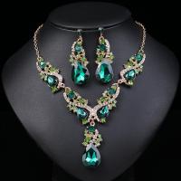 Rhinestone Jewelry Sets, Stud Earring & necklace, Tibetan Style, with 1.97inch extender chain, 2 pieces & fashion jewelry & for woman & with rhinestone, more colors for choice, nickel, lead & cadmium free, 6*2cm, Length:Approx 16.93 Inch, Sold By Set