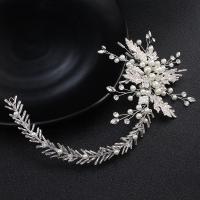 Bridal Hair Flowers, Tibetan Style, with Seedbead, for woman & with rhinestone, silver color, nickel, lead & cadmium free, Length:28 cm, Sold By PC