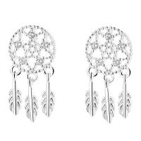 Brass Dream Catcher Earring, plated, fashion jewelry & for woman & with rhinestone, more colors for choice, nickel, lead & cadmium free, 16.40x8.10mm, Sold By Pair
