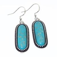 Turquoise Earring, Tibetan Style, with turquoise, antique silver color plated, fashion jewelry & for woman, nickel, lead & cadmium free, 48.50x13.50mm, Sold By Pair