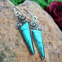 Turquoise Earring, Tibetan Style, with turquoise, antique silver color plated, fashion jewelry & for woman, nickel, lead & cadmium free, 48x13mm, Sold By Pair