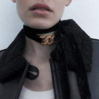 Velveteen Choker Necklace with Copper Coated Plastic plated fashion jewelry & for woman & with rhinestone Length Approx 61.81 Inch Sold By PC