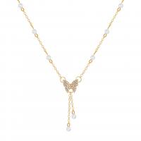 Zinklegierung Schmuck Halskette, mit Kunststoff Perlen, mit Verlängerungskettchen von 2.95inch, Modeschmuck & für Frau & mit Strass, goldfarben, frei von Nickel, Blei & Kadmium, Länge:ca. 15.35 ZollInch, verkauft von PC