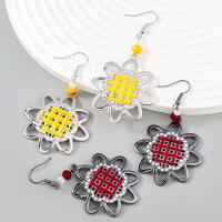 Earring Jewelry Zinc Alloy with Cotton Thread & Resin & Resin Rhinestone Flower plated fashion jewelry & for woman Sold By Pair