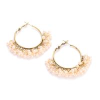 Fashion Fringe Earrings Zinc Alloy with ABS Plastic Pearl gold color plated fashion jewelry & for woman two different colored 52mm Sold By Pair