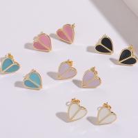 Brass Stud Earring Heart 14K gold plated for woman & enamel nickel lead & cadmium free Sold By Pair