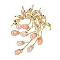Freshwater Pearl Brooch Zinc Alloy with Freshwater Pearl fashion jewelry & for woman & with rhinestone golden nickel lead & cadmium free Sold By PC