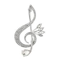 Rhinestone Brooch, Tibetan Style, Music Note, fashion jewelry & for woman & with rhinestone, silver color, nickel, lead & cadmium free, 56x34mm, Sold By PC
