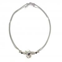Titanstahl Halskette, mit Glasperlen & Zinklegierung, mit Verlängerungskettchen von 6cm, silberfarben plattiert, Modeschmuck & für Frau, Silberfarbe, Länge:41.5 cm, verkauft von PC