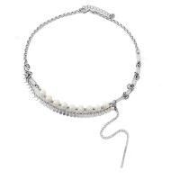 Titanium Steel Necklace, with Glass Beads, with 5cm extender chain, fashion jewelry & for woman, silver color, Length:38 cm, 12 cm, Sold By PC