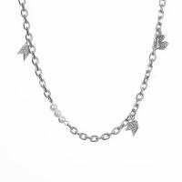 Titanium Steel Necklace with Plastic Pearl & Zinc Alloy with 5cm extender chain silver color plated fashion jewelry & Unisex & micro pave cubic zirconia silver color Length 42.5 cm Sold By PC