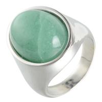 Natural Gemstone Finger Ring, Titanium Steel, with Green Aventurine, polished, different size for choice & for man, green, Sold By PC