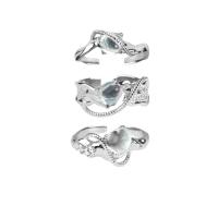 Kubieke Circonia Micro Pave Brass Ring, Messing, met Sea Opal, platinum plated, verstelbaar & micro pave zirconia & voor vrouw, meer kleuren voor de keuze, Maat:6-8, Verkocht door PC