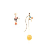Asymmetric Earrings, Tibetan Style, with Glass, gold color plated, for woman & enamel, 18x38mm, 19x88mm, Sold By Pair