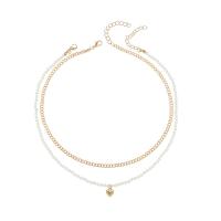 Mode-Multi-Layer-Halskette, Zinklegierung, mit Kristall & Kunststoff Perlen, goldfarben plattiert, Doppelschicht & für Frau, keine, verkauft von PC