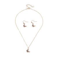 Zinc Alloy Jewelry Sets earring & necklace with 2.16inch extender chain Butterfly gold color plated 2 pieces & for woman & enamel & with rhinestone nickel lead & cadmium free Length Approx 16 Inch Sold By Set