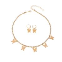 Zinc Alloy Jewelry Sets earring & necklace Butterfly plated 2 pieces & for woman & with rhinestone nickel lead & cadmium free Length Approx 13.7 Inch Sold By Set