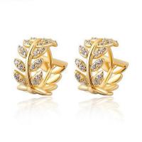 Cubic Zirconia Micro Pave Brass Earring Leaf plated micro pave cubic zirconia & for woman nickel lead & cadmium free Sold By Pair