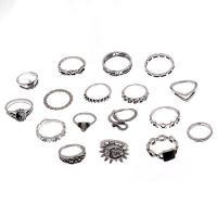 Juego de anillos de aleación de zinc, chapado en color de plata antigua, 17 piezas & para mujer, libre de níquel, plomo & cadmio, tamaño:1-8, Vendido por Set