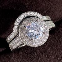 Cubic Zirconia Micro Pave Brass Ring platinum color plated 2 pieces & micro pave cubic zirconia & for woman Sold By Set