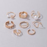 Zinc Alloy Ring Set with Plastic Pearl gold color plated 8 pieces & fashion jewelry & for woman nickel lead & cadmium free Sold By Set