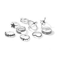 Juego de anillos de aleación de zinc, chapado en color de plata antigua, nueve piezas & Joyería & para mujer, libre de níquel, plomo & cadmio, Vendido por Set