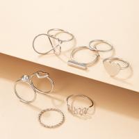 Cink Alloy Ring Set, Cink ötvözet, ezüst színű bevonattal, 8 darab & divat ékszerek & a nő, nikkel, ólom és kadmium mentes, Által értékesített Set