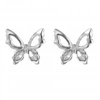 Tibetan Style Stud Earring, Butterfly, fashion jewelry & for woman & with rhinestone, silver color, nickel, lead & cadmium free, 20x20mm, Sold By Pair