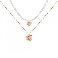 Plastik perle halskæde, Zinc Alloy, med Plastic Pearl, med 2.36inch extender kæde, Heart, guldfarve belagt, mode smykker & forskellige stilarter for valg & for kvinde & emalje, nikkel, bly & cadmium fri, Længde Ca. 18.11 inch, Solgt af PC