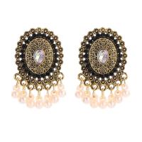Fashion Fringe Earrings Zinc Alloy with ABS Plastic Pearl gold color plated fashion jewelry & for woman & with rhinestone 36mm Sold By Pair