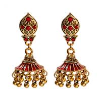 Fashion Fringe Earrings, Tibetan Style, plated, fashion jewelry & for woman & enamel & with rhinestone, more colors for choice, 52x22mm, Sold By Pair